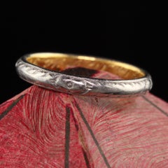 Antique Art Deco 22K Yellow Gold Platinum Engraved Wedding Band