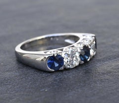 Antique Art Deco 2.31ctw Diamond & Sapphire 14k White Gold Wedding Band