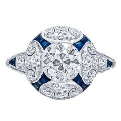 Art Deco Style 2.47 Carat Old European Cut Diamond Platinum Engagement Ring