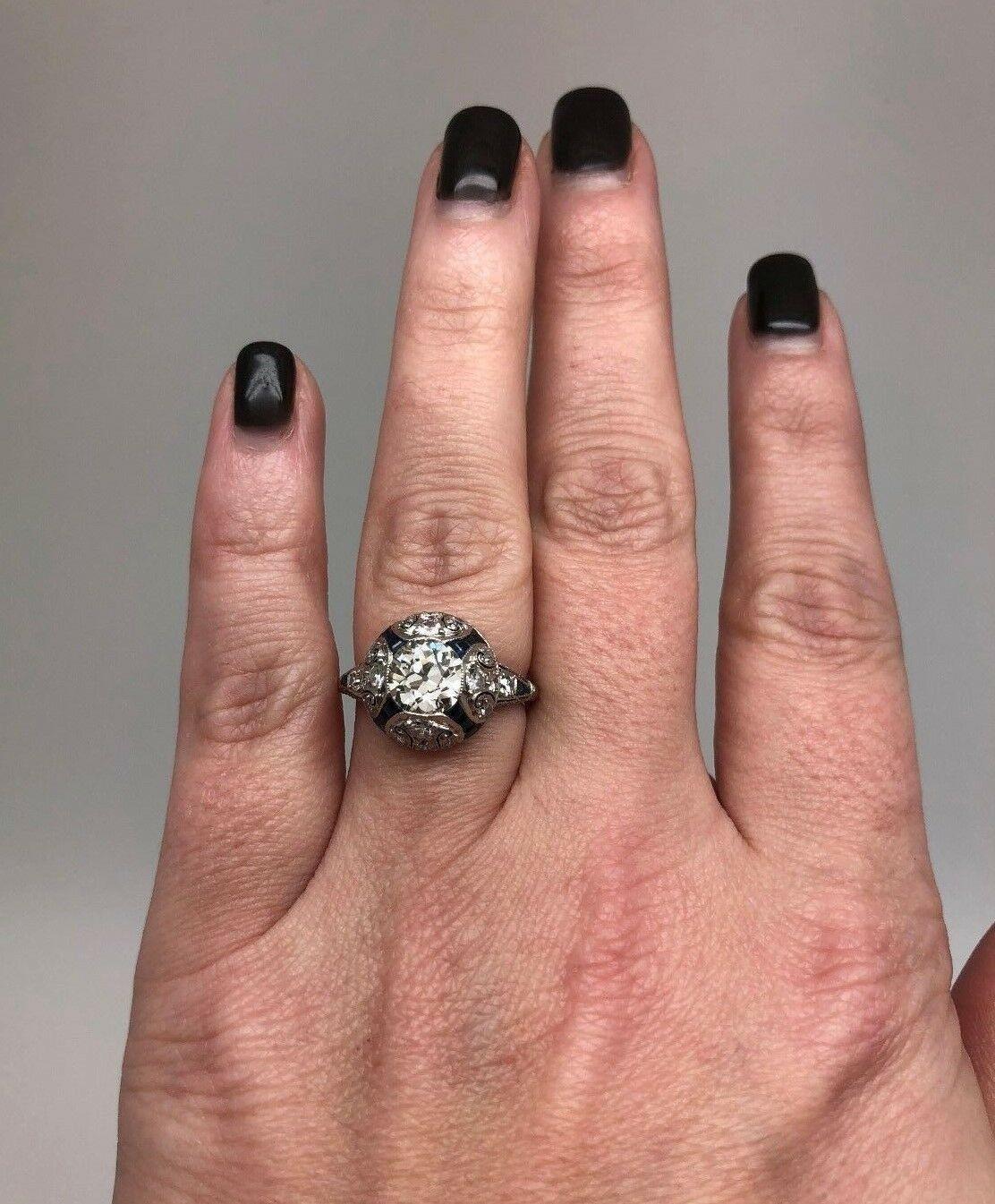 Women's Art Deco Style 2.47 Carat Old European Cut Diamond Platinum Engagement Ring For Sale