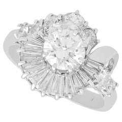 Antique Art Deco 2.48 Carat Diamond and 18k White Gold Cocktail Ring Circa 1935