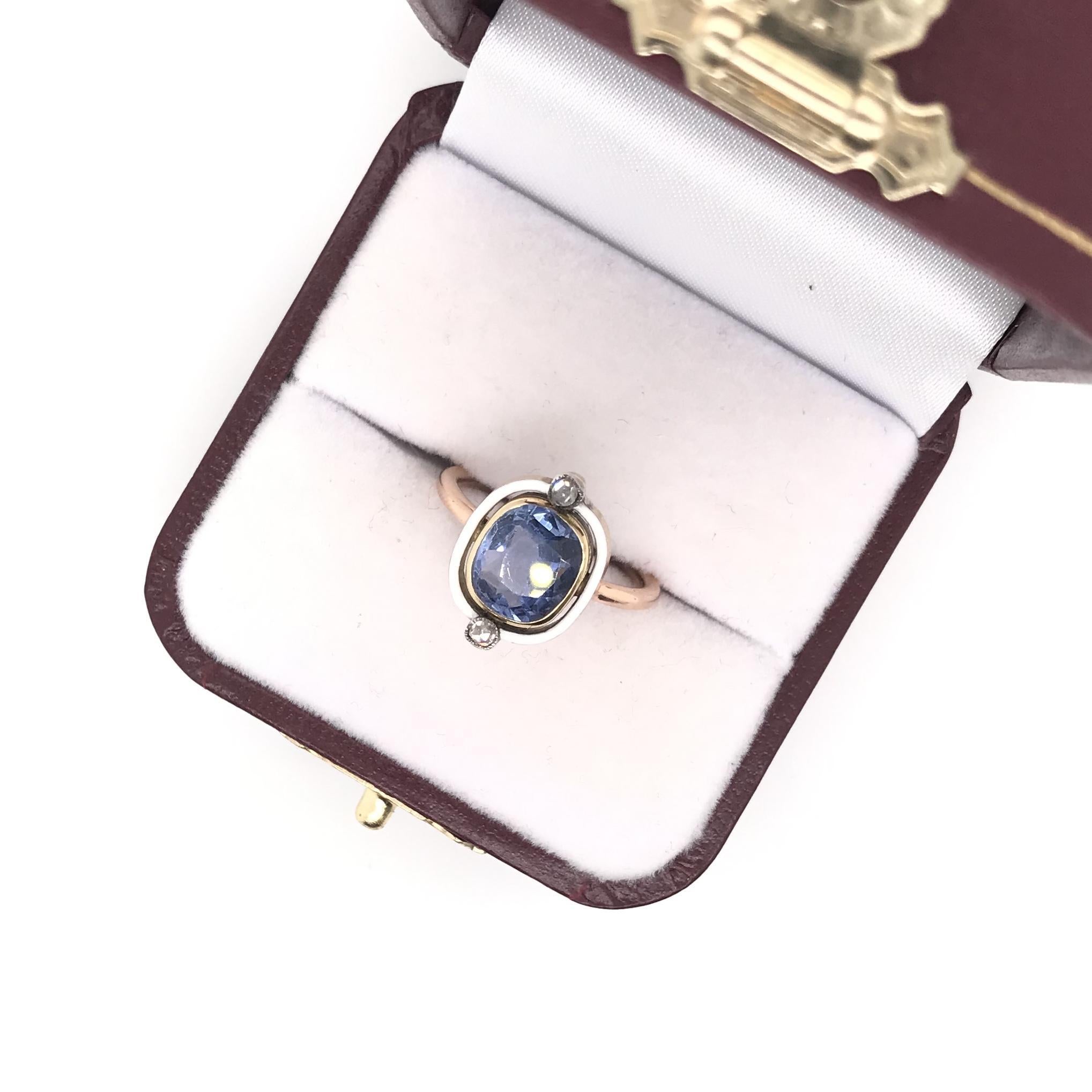 Antique Art Deco 2.50 Carat Ceylon Sapphire Enamel and Diamond Ring 6