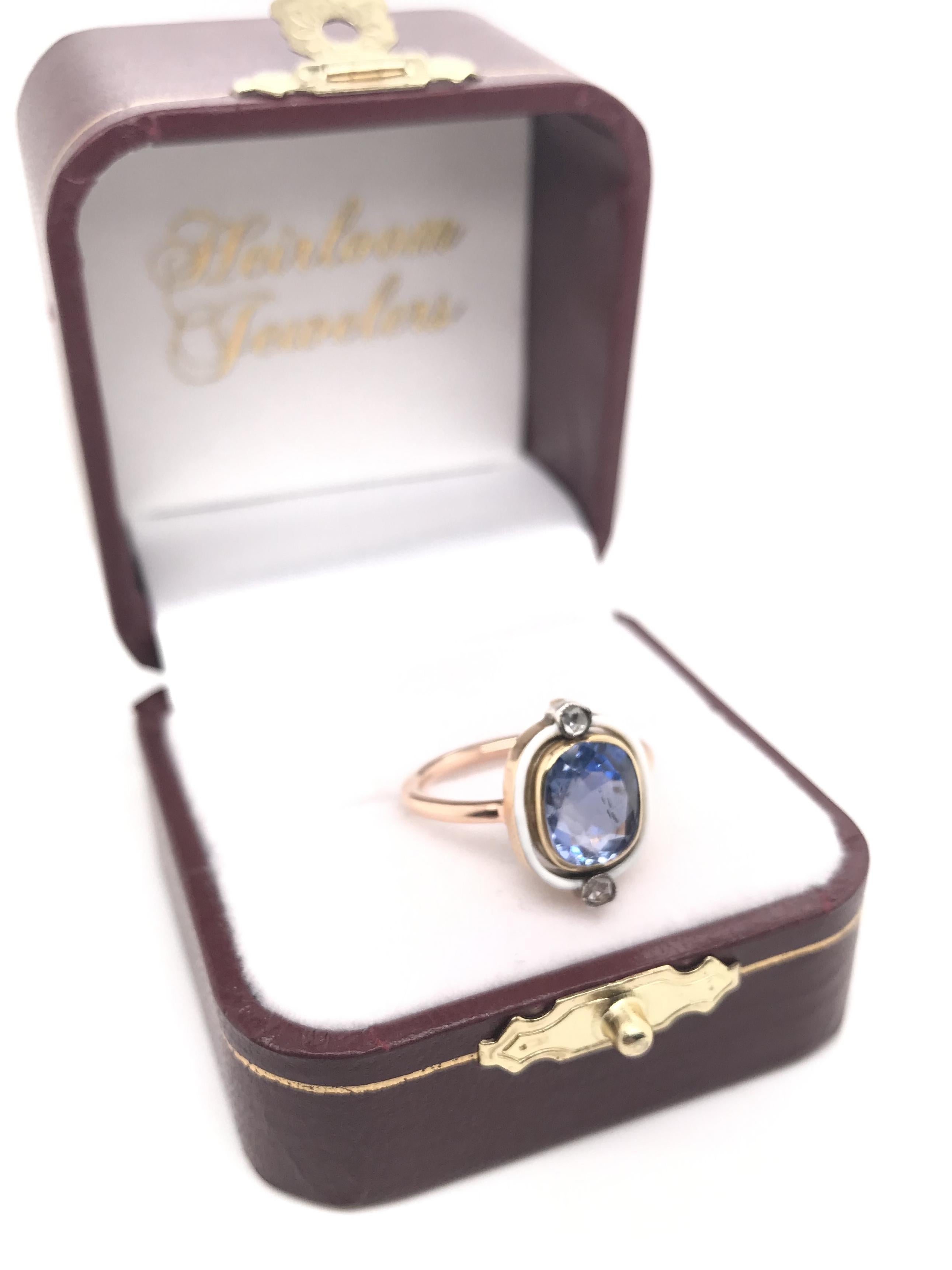 Antique Art Deco 2.50 Carat Ceylon Sapphire Enamel and Diamond Ring 7