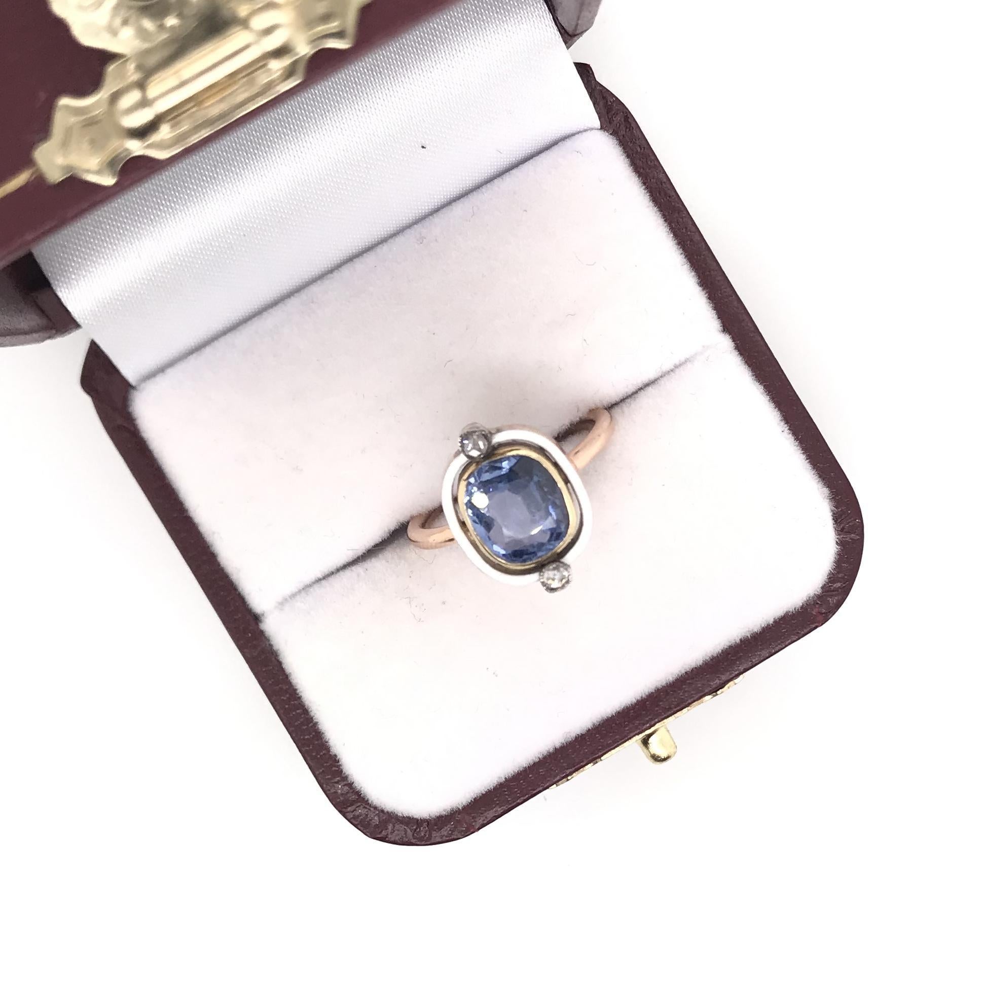 Antique Art Deco 2.50 Carat Ceylon Sapphire Enamel and Diamond Ring 8