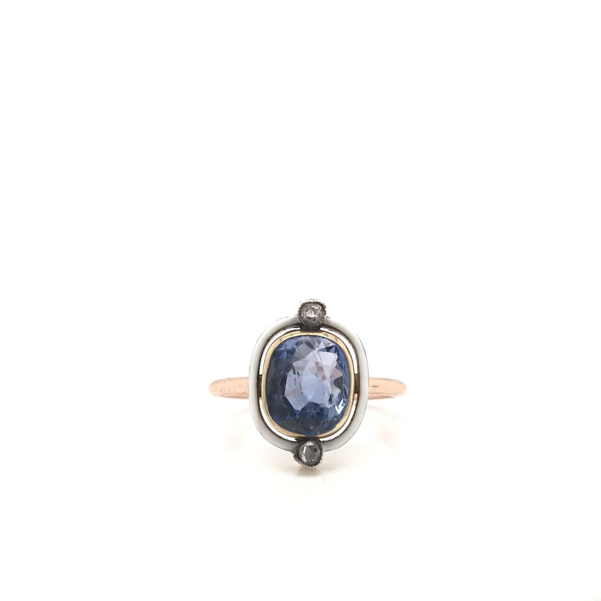 Antique Art Deco 2.50 Carat Ceylon Sapphire Enamel and Diamond Ring In Excellent Condition In Montgomery, AL