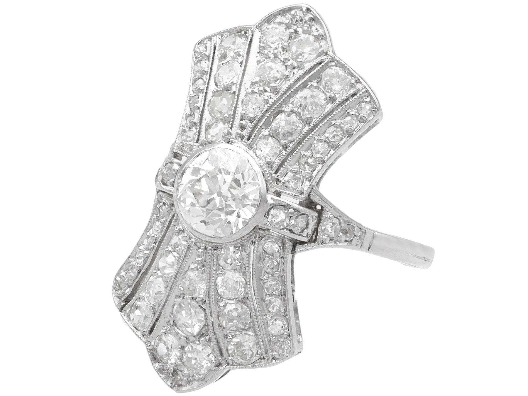 Old European Cut Antique Art Deco 2.88 Carat Diamond and Platinum Dress Ring For Sale