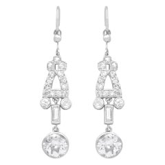 Antike Art Deco 3 Karat Diamant-Tropfen-Ohrringe aus Platin