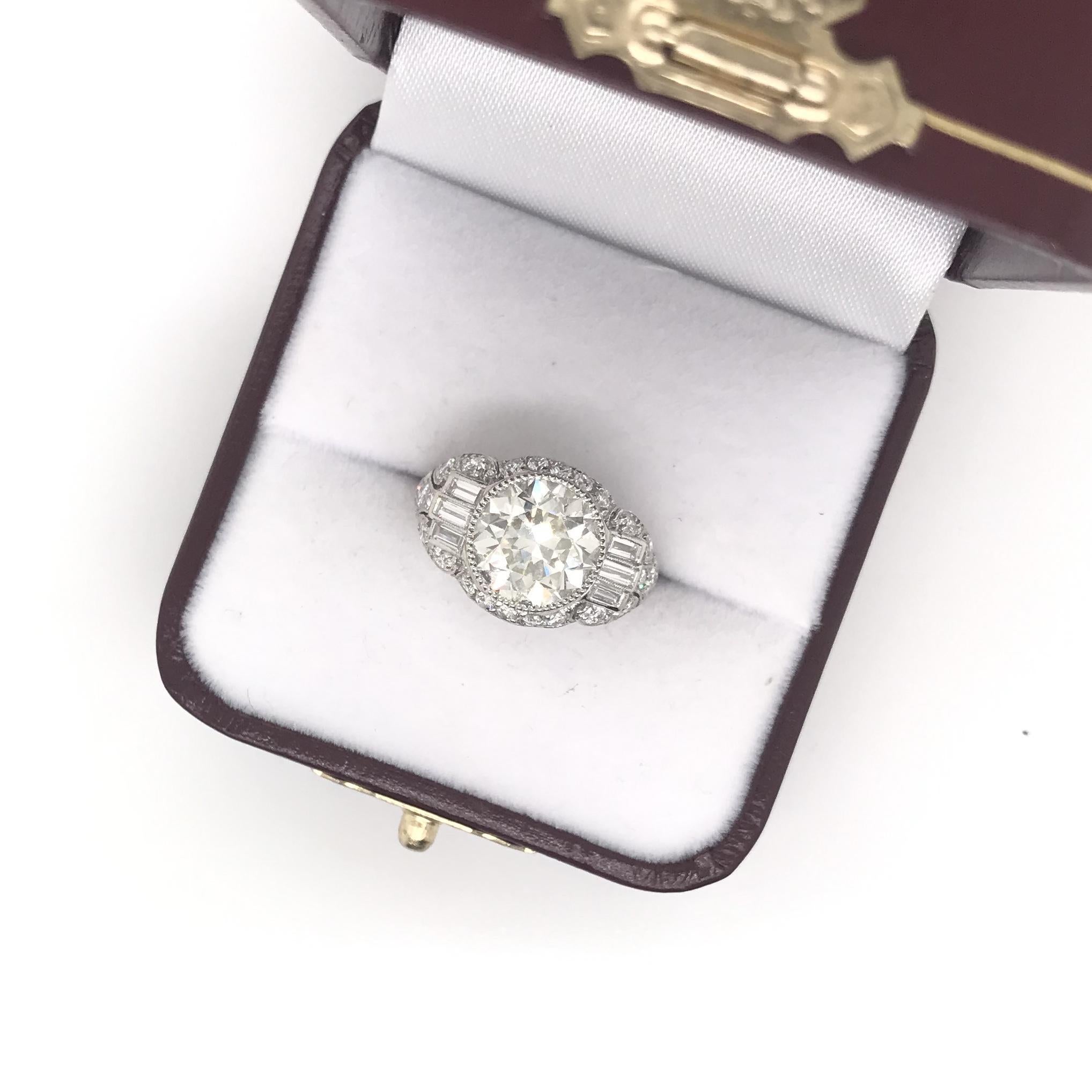 Antique Art Deco 3.20 Carat Diamond Platinum Ring 5
