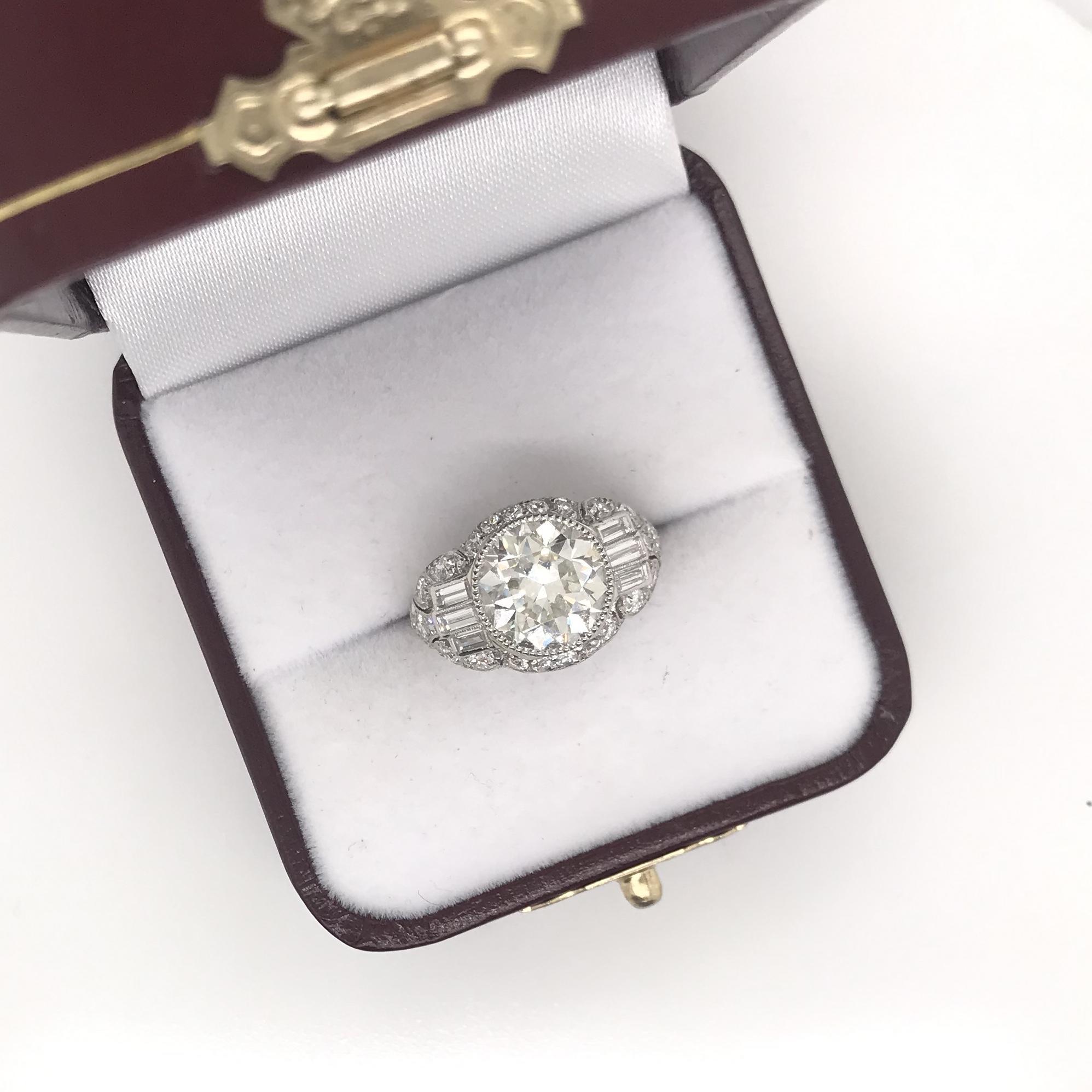 Antique Art Deco 3.20 Carat Diamond Platinum Ring 6