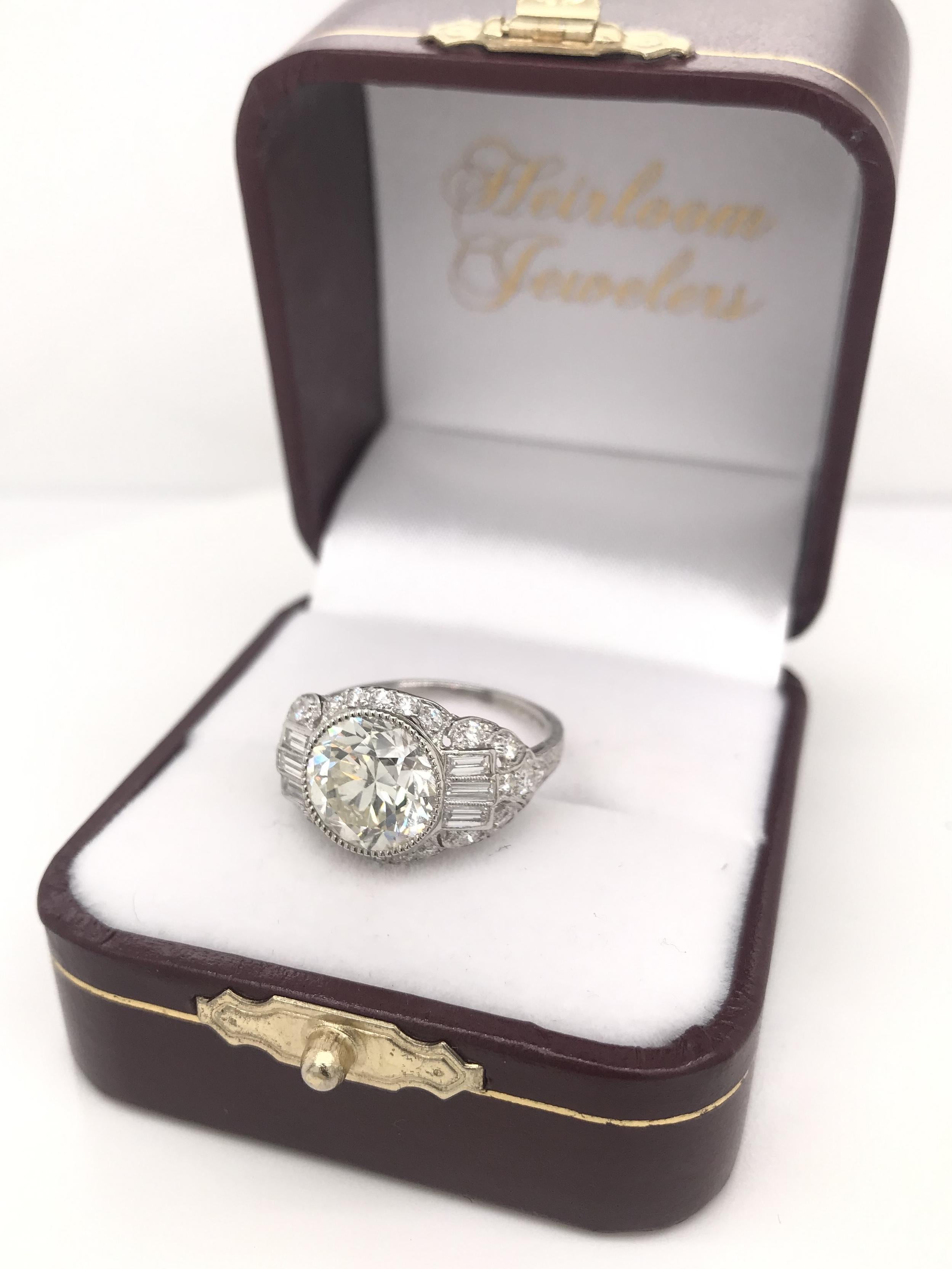Antique Art Deco 3.20 Carat Diamond Platinum Ring 7