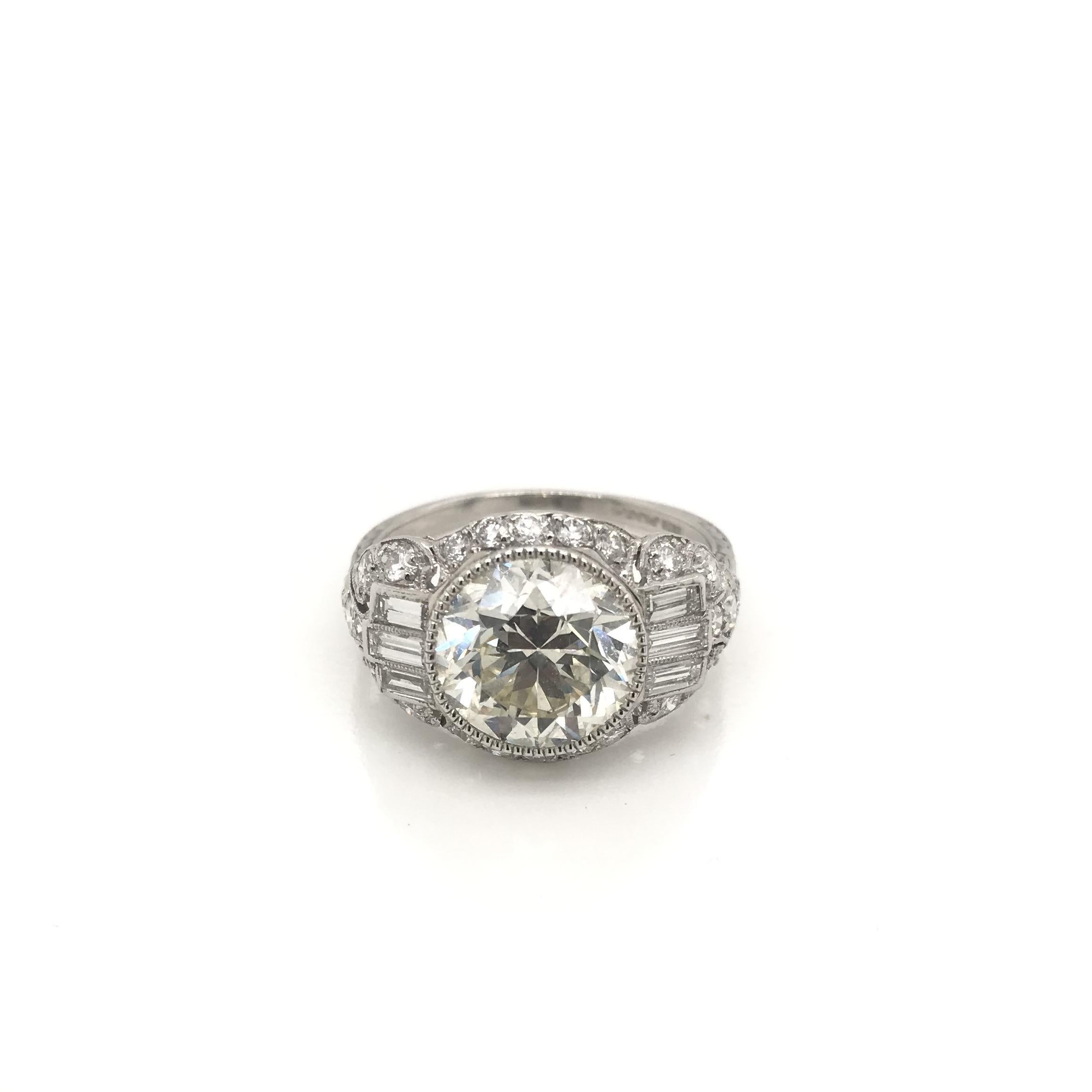 Antique Art Deco 3.20 Carat Diamond Platinum Ring 1