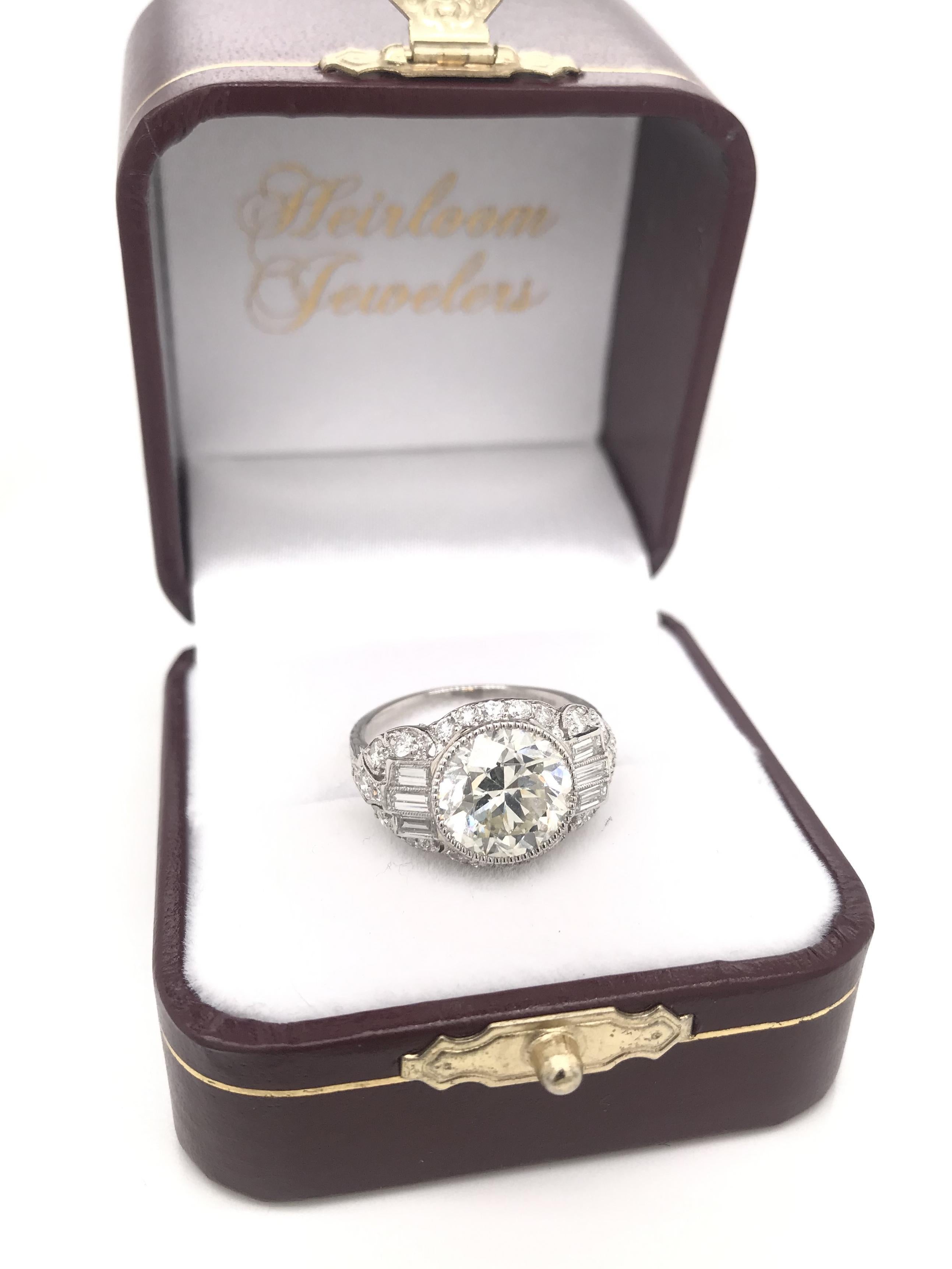 Antique Art Deco 3.20 Carat Diamond Platinum Ring 2