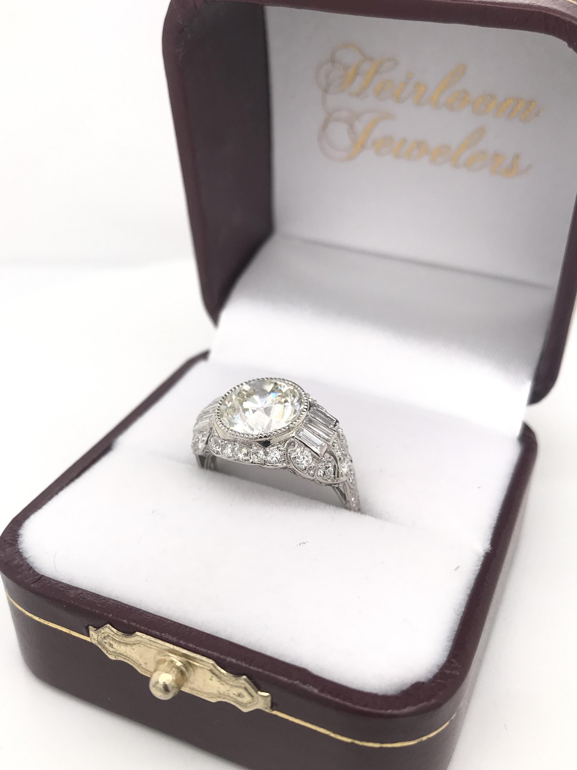 Antique Art Deco 3.20 Carat Diamond Platinum Ring 4