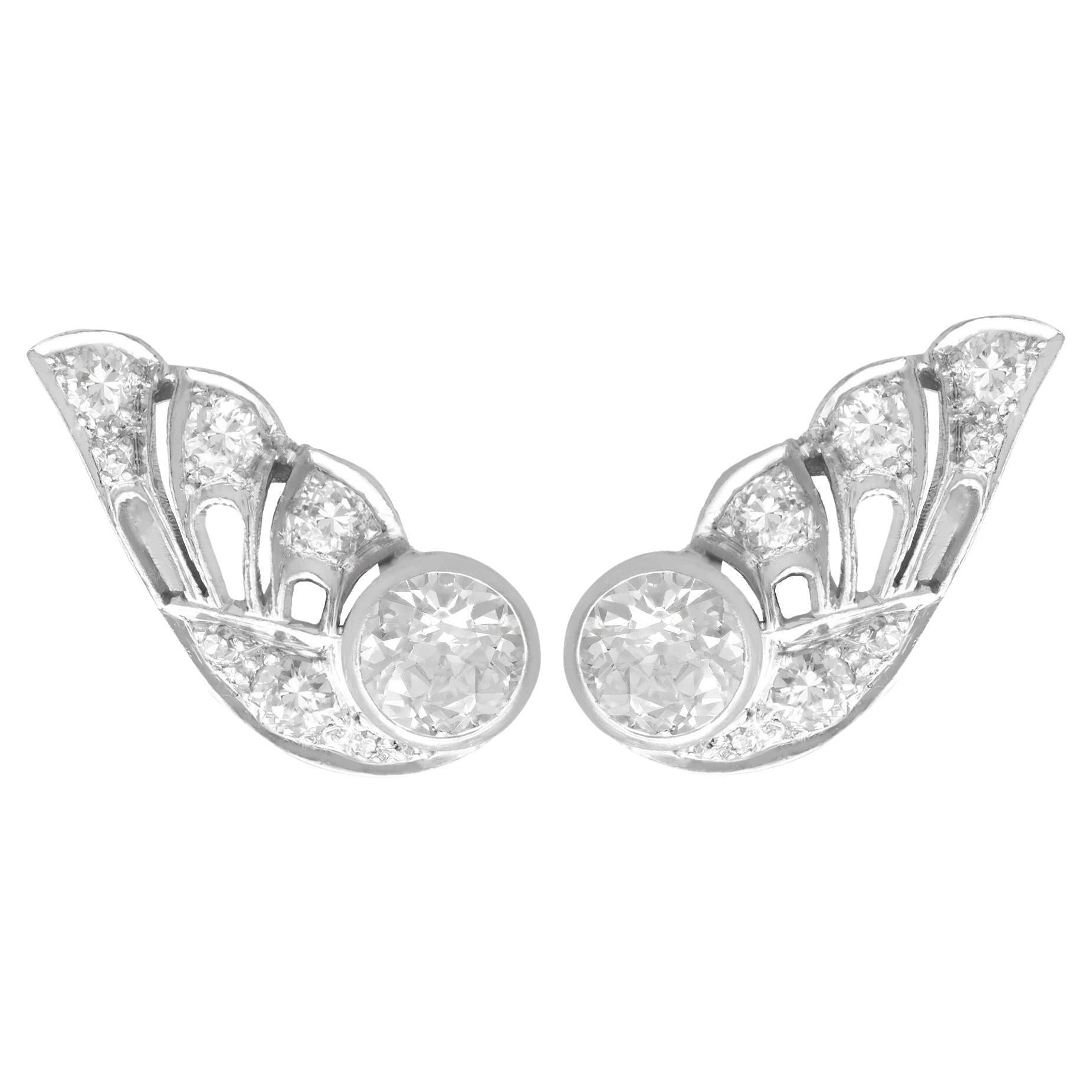 Antique Art Deco 3.25 Carat Diamond and White Gold Earrings For Sale