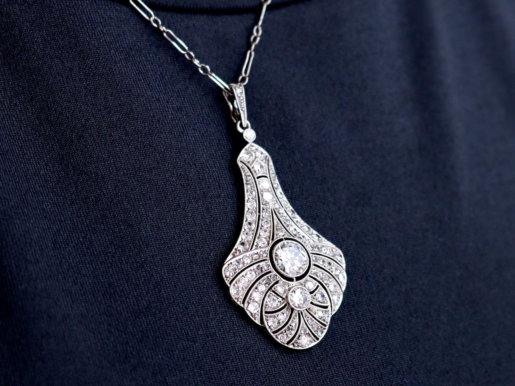 Old European Cut Antique Art Deco 3.51 Carat Diamond and 18k White Gold Pendant Circa 1925 For Sale