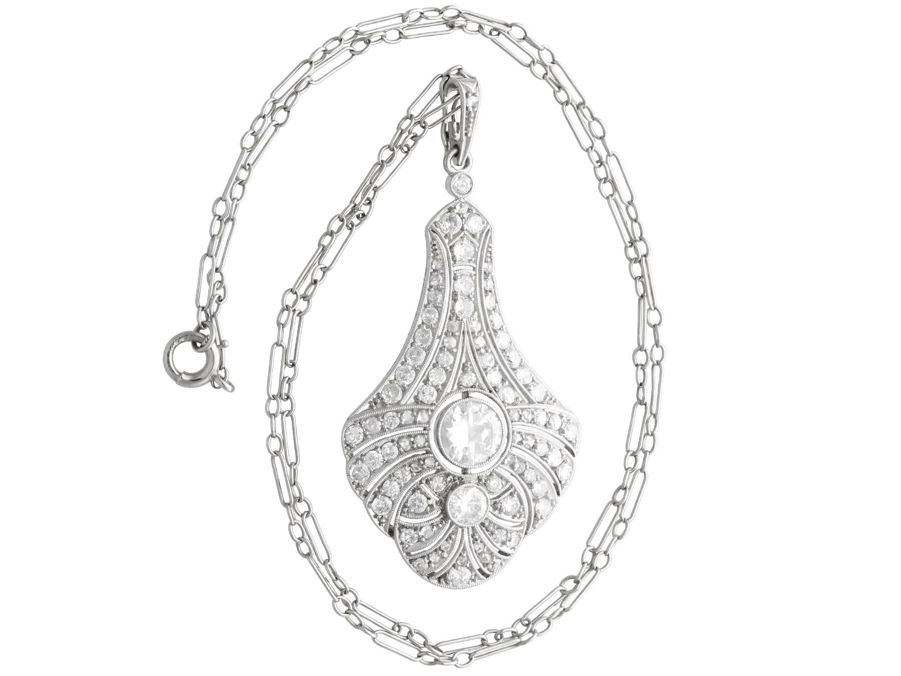 Antique Art Deco 3.51 Carat Diamond and 18k White Gold Pendant Circa 1925 In Excellent Condition For Sale In Jesmond, Newcastle Upon Tyne