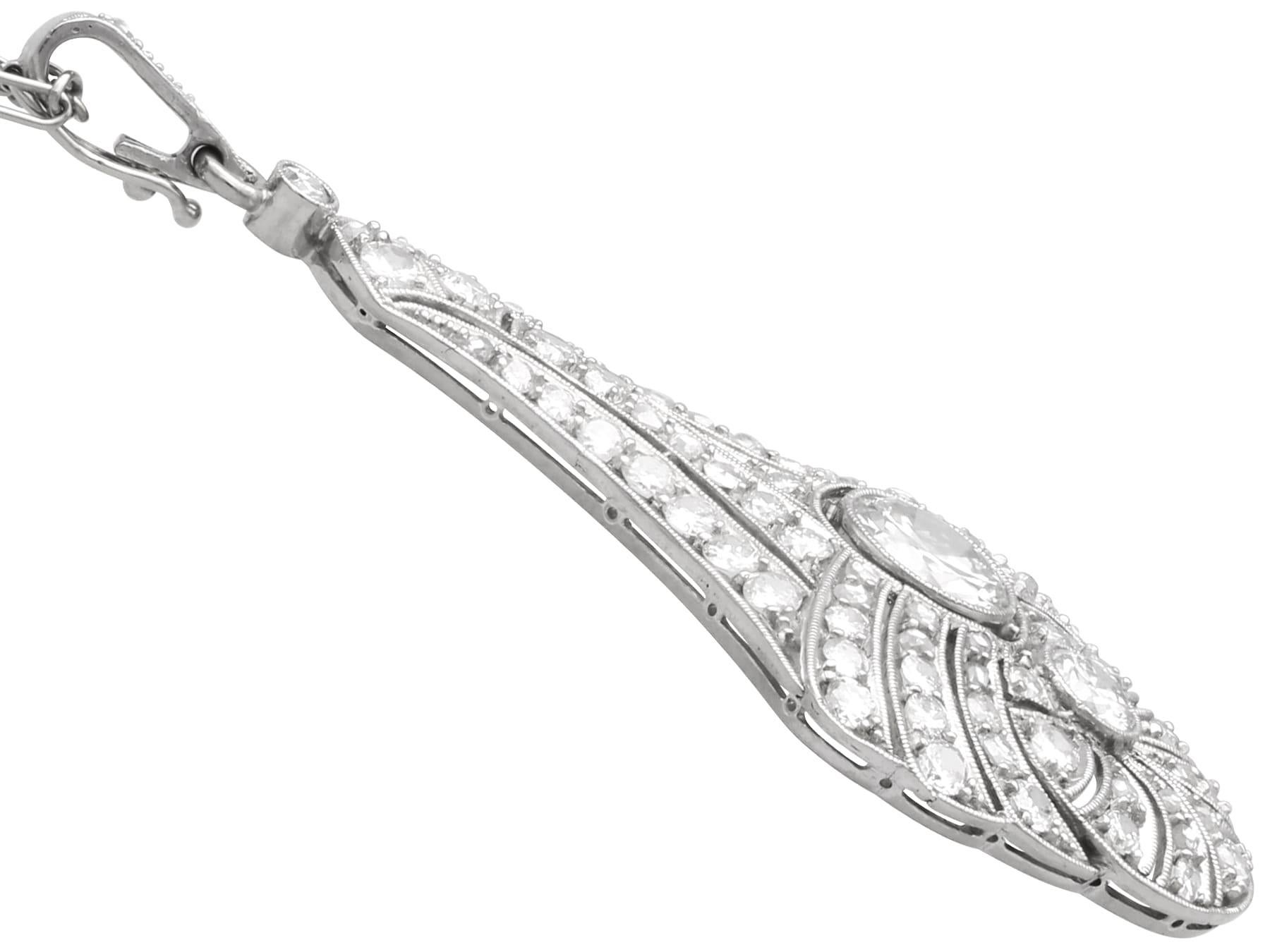 Women's or Men's Antique Art Deco 3.51 Carat Diamond and 18k White Gold Pendant Circa 1925 For Sale