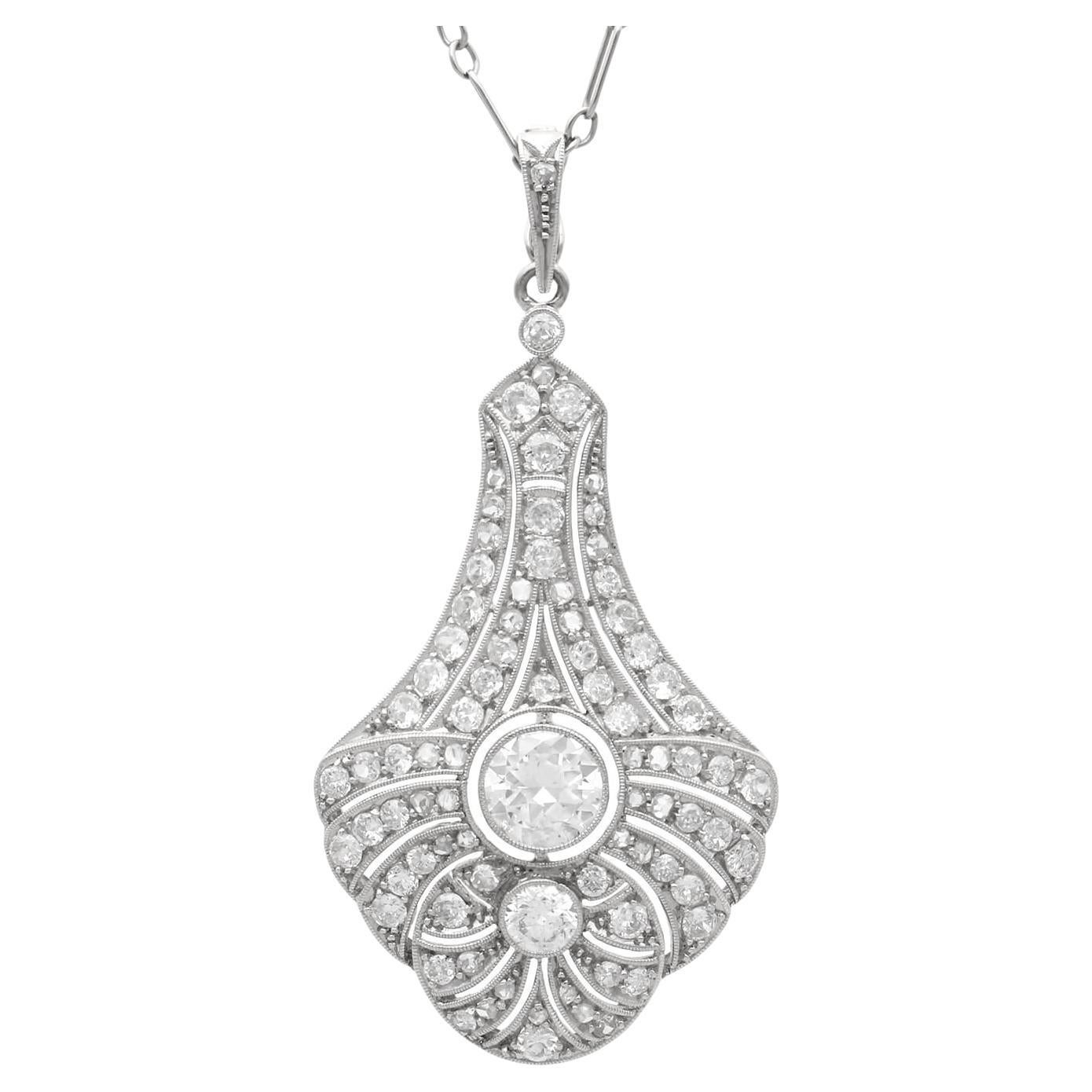 Antique Art Deco 3.51 Carat Diamond and 18k White Gold Pendant Circa 1925 For Sale