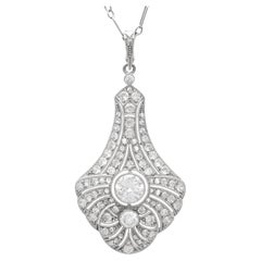 Antique Art Deco 3.51 Carat Diamond and 18k White Gold Pendant Circa 1925