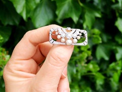 Antique Art Deco 3.51 Carat Diamond and Pearl Platinum Brooch