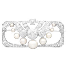 Antique Art Deco 3.51 Carat Diamond and Pearl Platinum Brooch