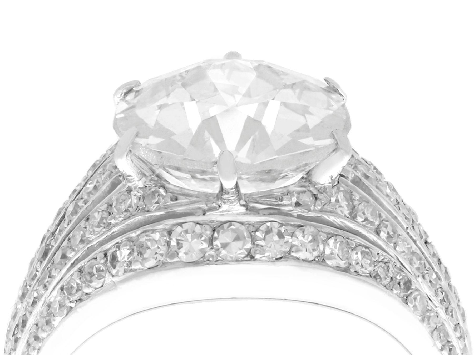 A stunning antique 3.98 carat diamond and platinum Art Deco engagement ring; part of our diverse antique jewelry and estate jewelry collections.

This stunning, fine and impressive antique diamond ring has been crafted in platinum.

The pierced