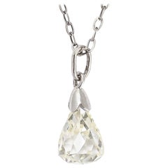 Antique Art Deco 4.12 Carat Briolette Diamond Pendant Necklace
