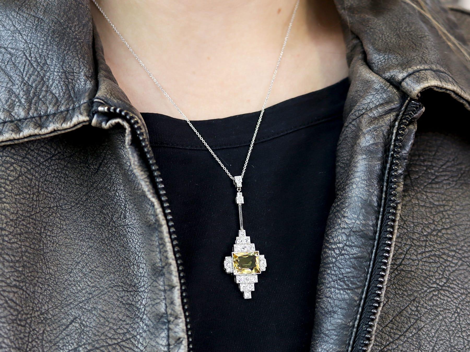 Women's or Men's Antique Art Deco 4.20ct Citrine and Diamond 18K White Gold and Platinum Pendant For Sale