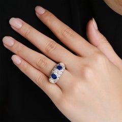 Antique Art Deco 5 Carat Domed Diamond Sapphire 5 Stone Platinum Engagement Ring