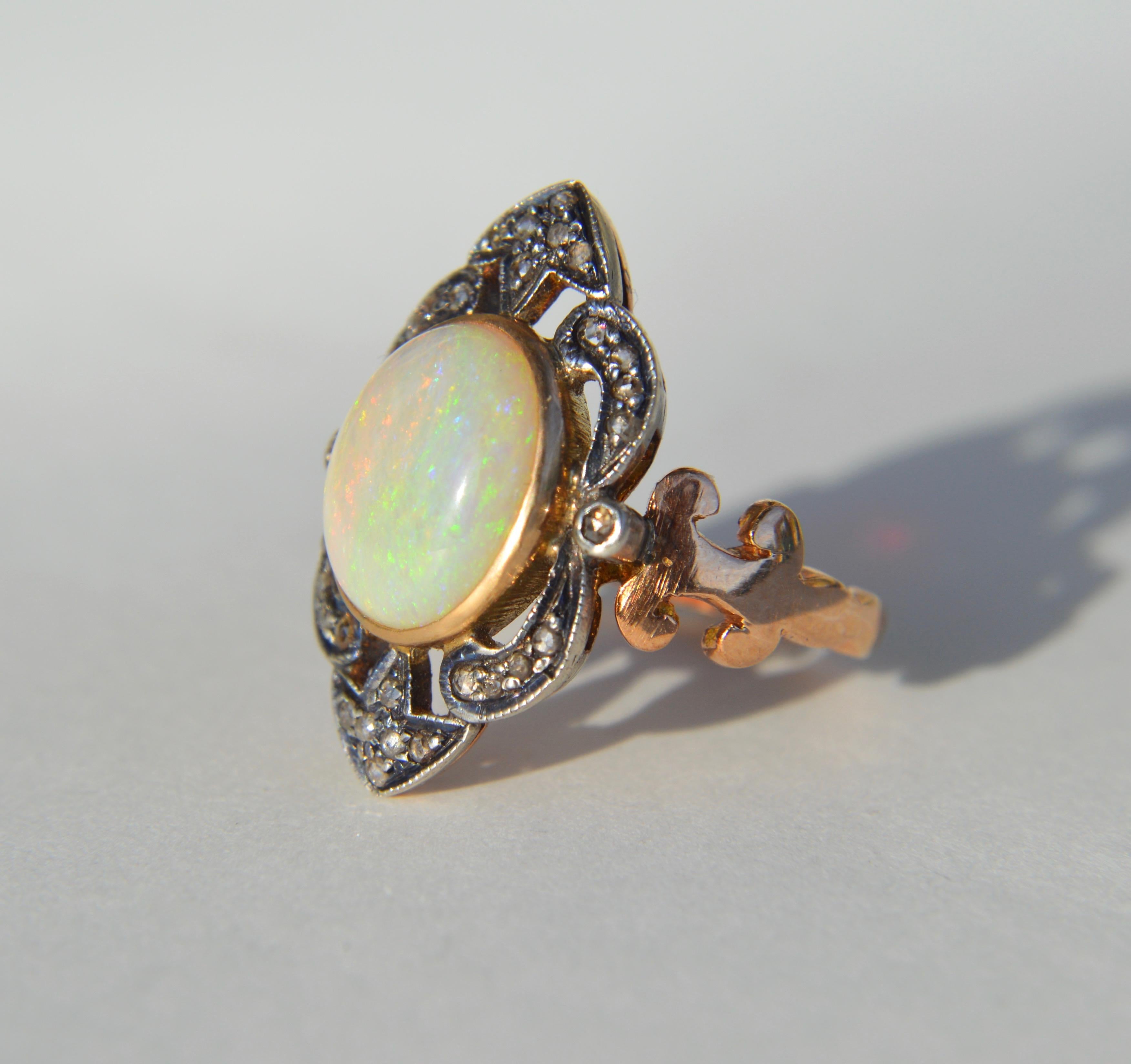 Oval Cut Antique Art Deco 5 Carat Opal Diamond 10 Karat Rose Gold Cocktail Ring