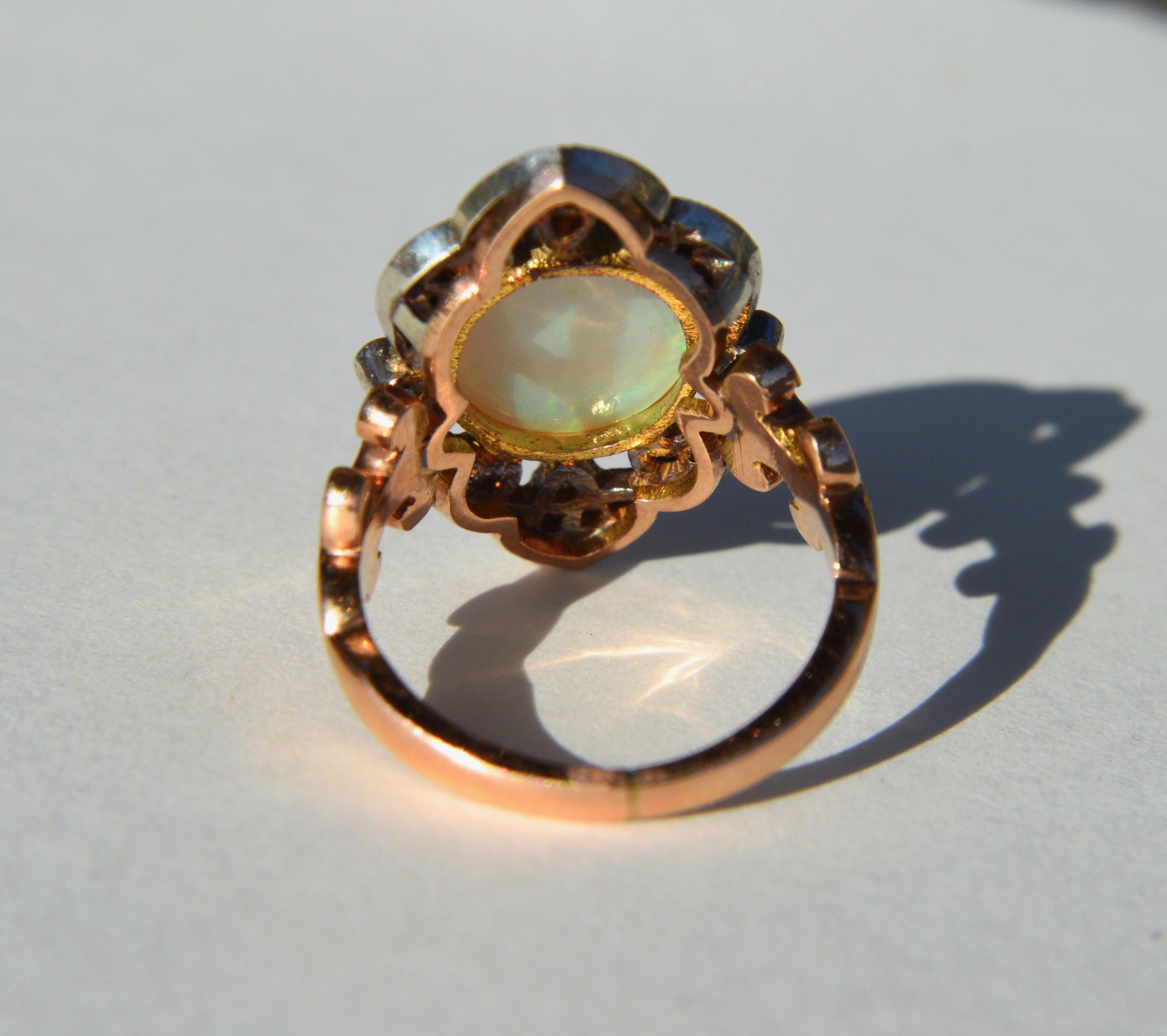Antique Art Deco 5 Carat Opal Diamond 10 Karat Rose Gold Cocktail Ring In Good Condition In Crownsville, MD