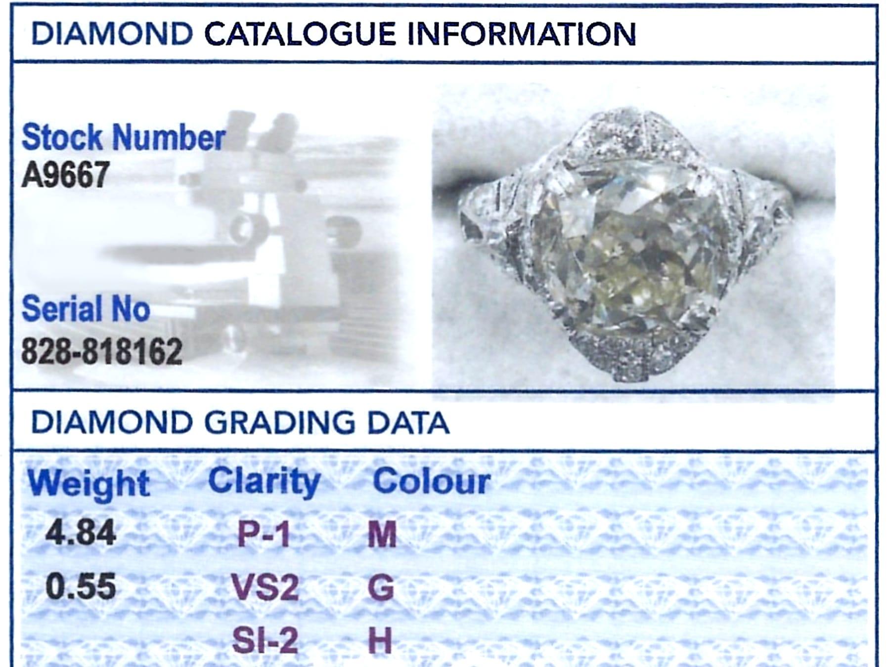 Antique Art Deco 5.39 Carat Diamond Cocktail Ring in Platinum For Sale 4
