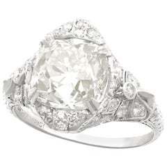 Anello da cocktail in platino con diamante da 5,39 carati in stile antico Art Deco