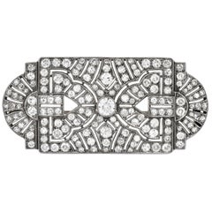 Antique Art Deco 5.50ct Diamond Platinum Filigree Geometric Open Brooch Pin