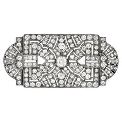 Antique Art Deco 5.50ct Diamond Platinum Filigree Geometric Open Brooch Pin