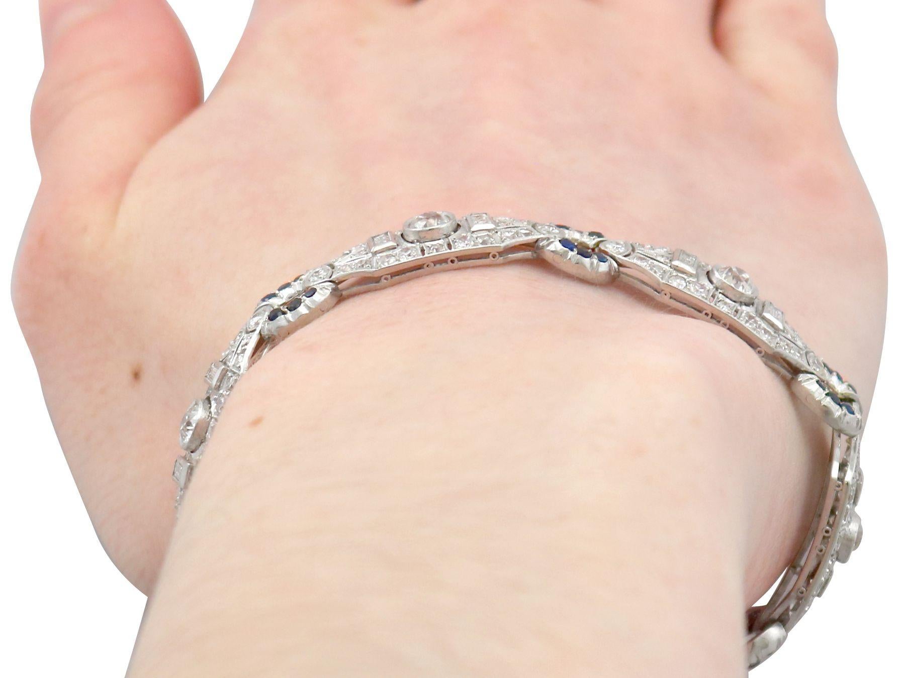 Art Deco 6.21 Carat Diamond and Sapphire Bracelet in Platinum For Sale 6