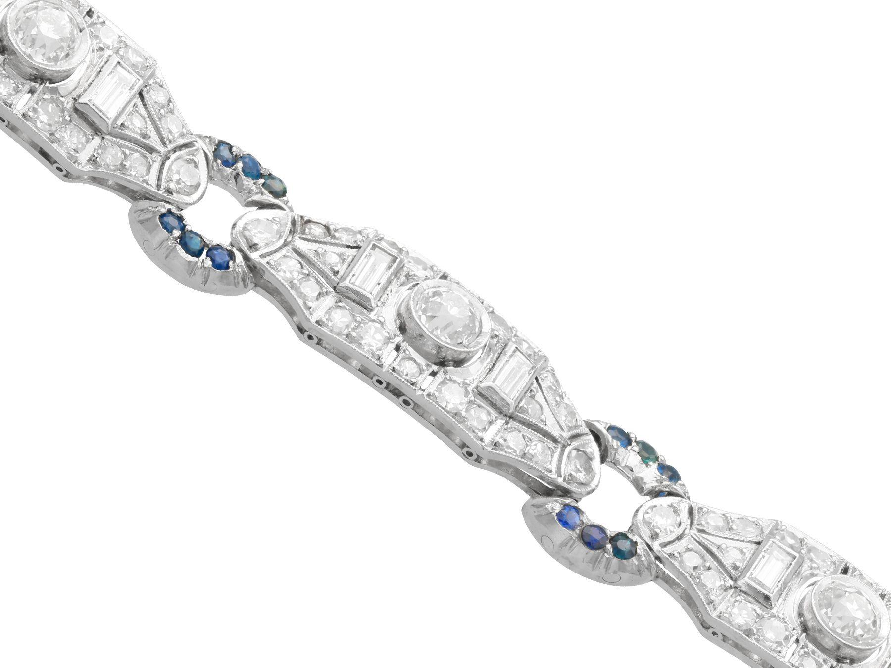 Old European Cut Art Deco 6.21 Carat Diamond and Sapphire Bracelet in Platinum For Sale