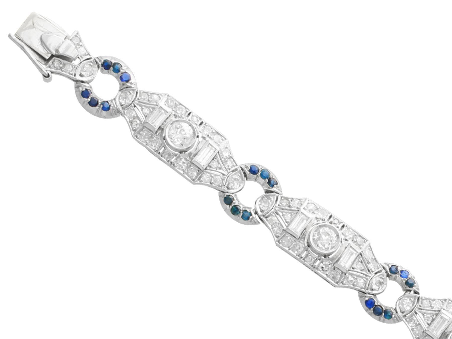 Antique Art Deco 6.21Ct Diamond and Sapphire Platinum Bracelet, Circa 1930 In Excellent Condition For Sale In Jesmond, Newcastle Upon Tyne