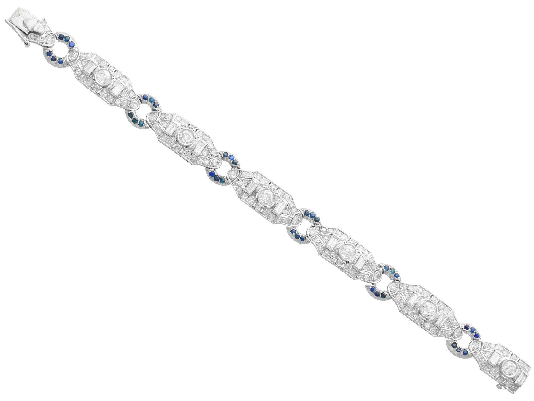 Women's or Men's Art Deco 6.21 Carat Diamond and Sapphire Bracelet in Platinum For Sale