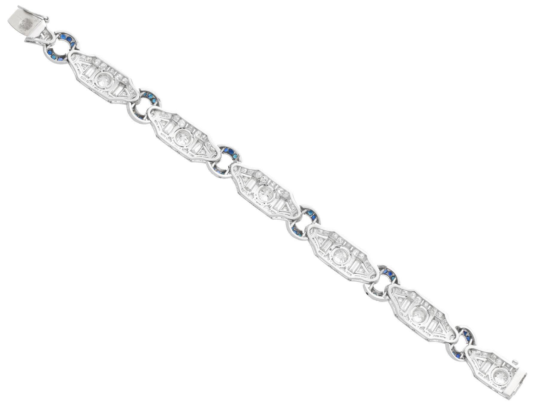 Art Deco 6.21 Carat Diamond and Sapphire Bracelet in Platinum For Sale 1