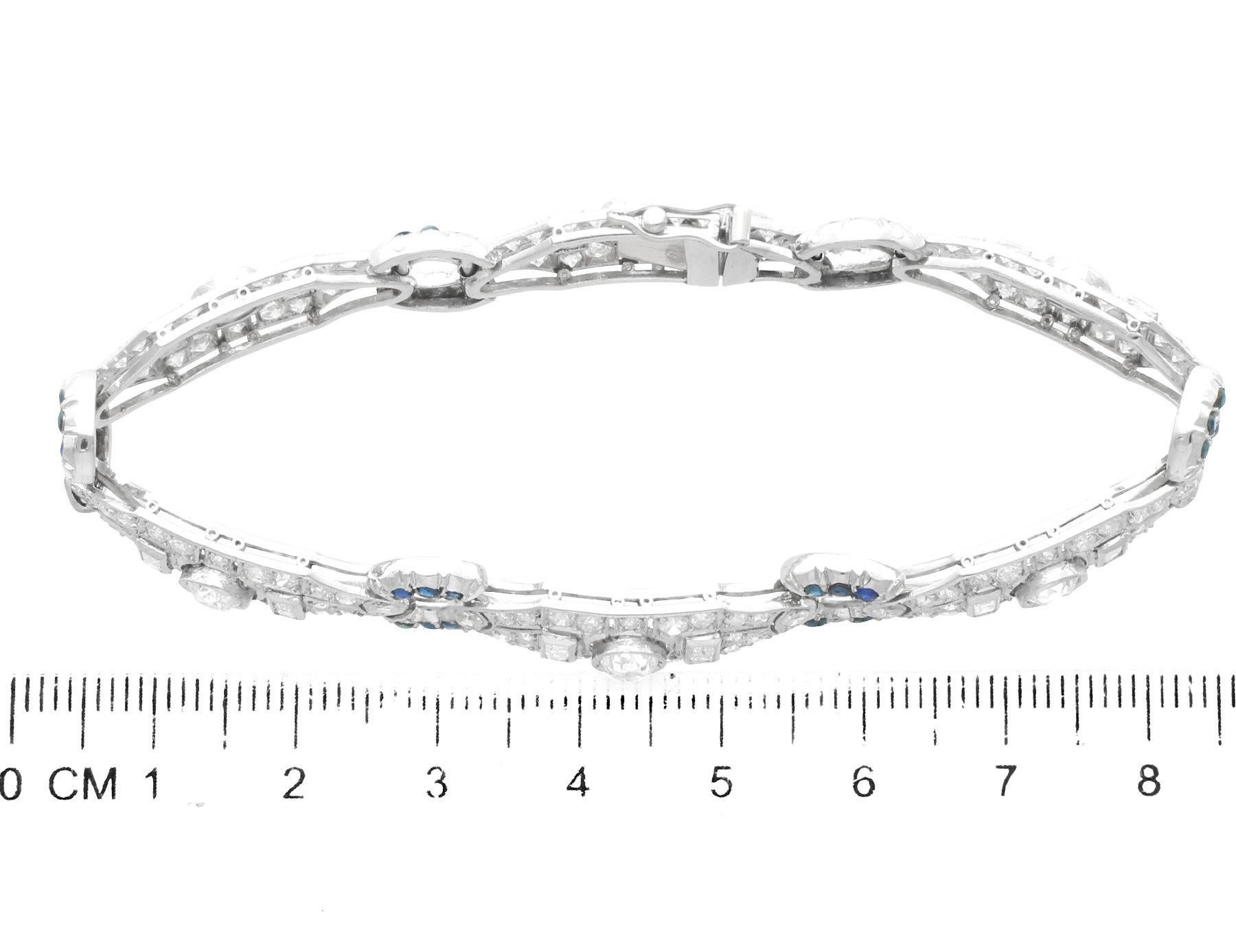 Art Deco 6.21 Carat Diamond and Sapphire Bracelet in Platinum For Sale 3