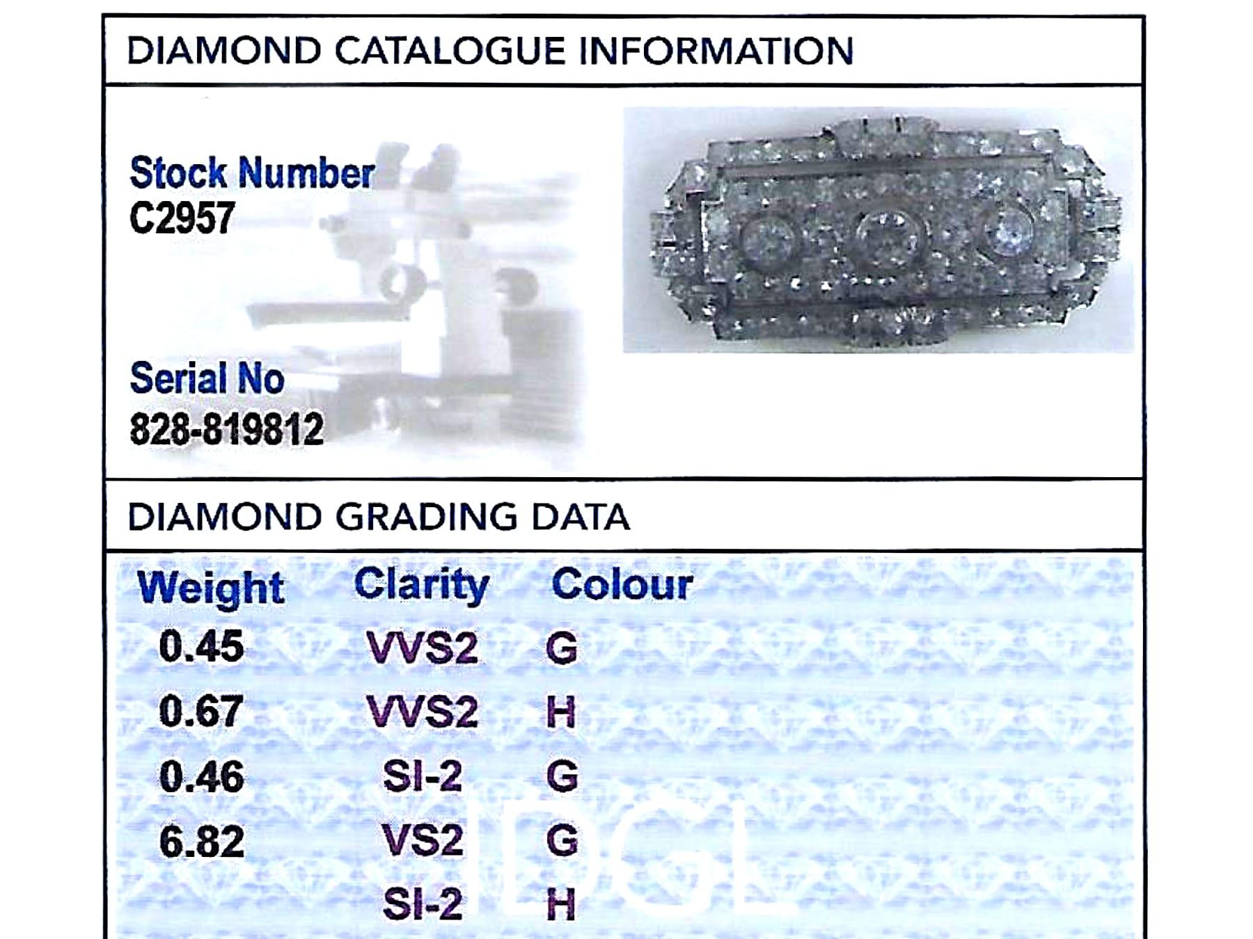 Antique Art Deco 6.82 Carat Diamond and Platinum Brooch For Sale 3