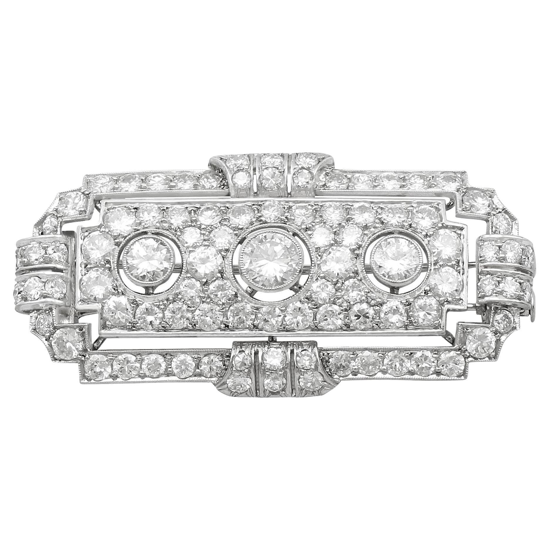 Antique Art Deco 6.82 Carat Diamond and Platinum Brooch For Sale