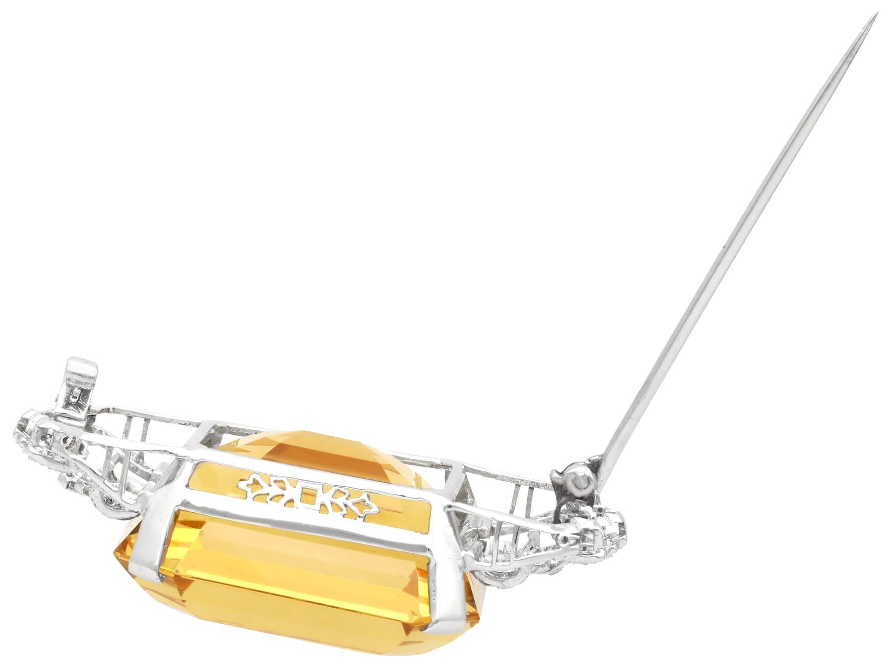 Women's or Men's Antique Art Deco 77.42ct Citrine and 1.16ct Diamond Platinum Brooch Circa 1935 For Sale