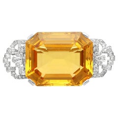 Antique Art Deco 77.42ct Citrine and 1.16ct Diamond Platinum Brooch Circa 1935