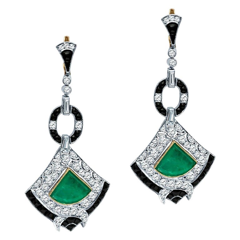 Antique Art Deco 8.58 Carat Diamond Colombian Emerald Platinum Dangle