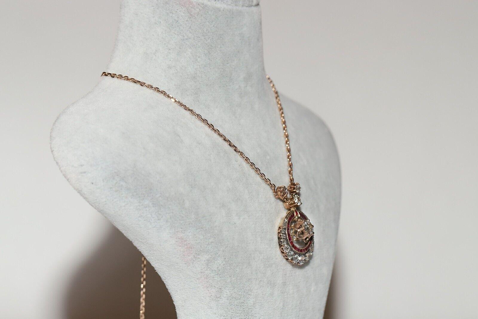 Antike Art Deco 8k Gold Natürlicher Diamant und Rubin Dekorierte Halskette (Art déco) im Angebot
