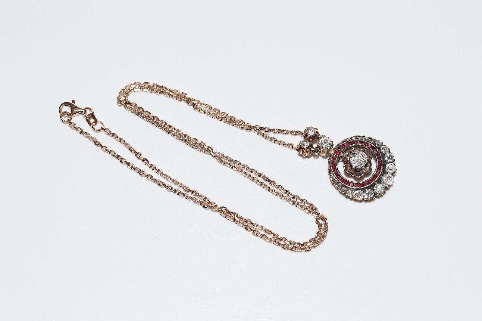 Antique Art Deco 8k Gold Natural Diamond And Ruby Decorated Necklace For Sale 4