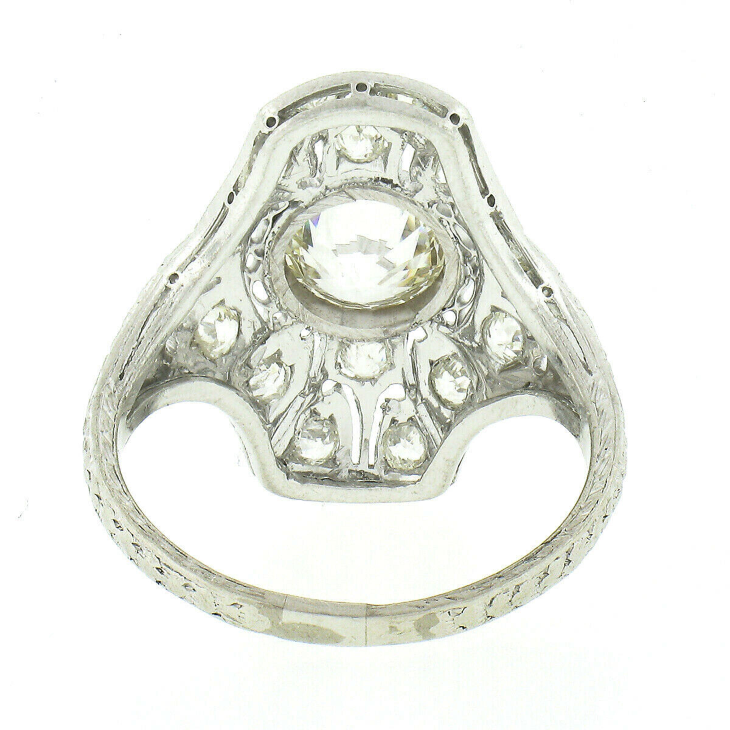 Antique Art Deco .900 Platinum 1.10ct European Diamond Engraved Engagement Ring 4