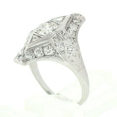 Antique Art Deco .900 Platinum Trillion & Old Cut Diamond Engagement Dinner Ring